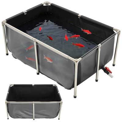 Canvas Fish Pond, 126.8 Gal Above Ground Fish Pond, PVC Koi Tank With Clear Viewing Panel, Rectangular Goldfish Tank With Stainless Steel Frame & Drain Valve, For Breeding Koi, Irrigation(Black)