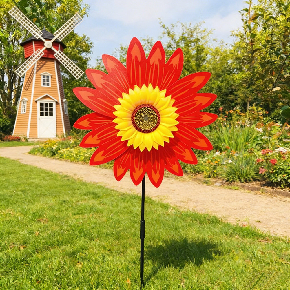 Multicolor Windmill Arlmont & Co. Sunflower Wind Spinners With Stakes 14In W X 29In H Wind ...