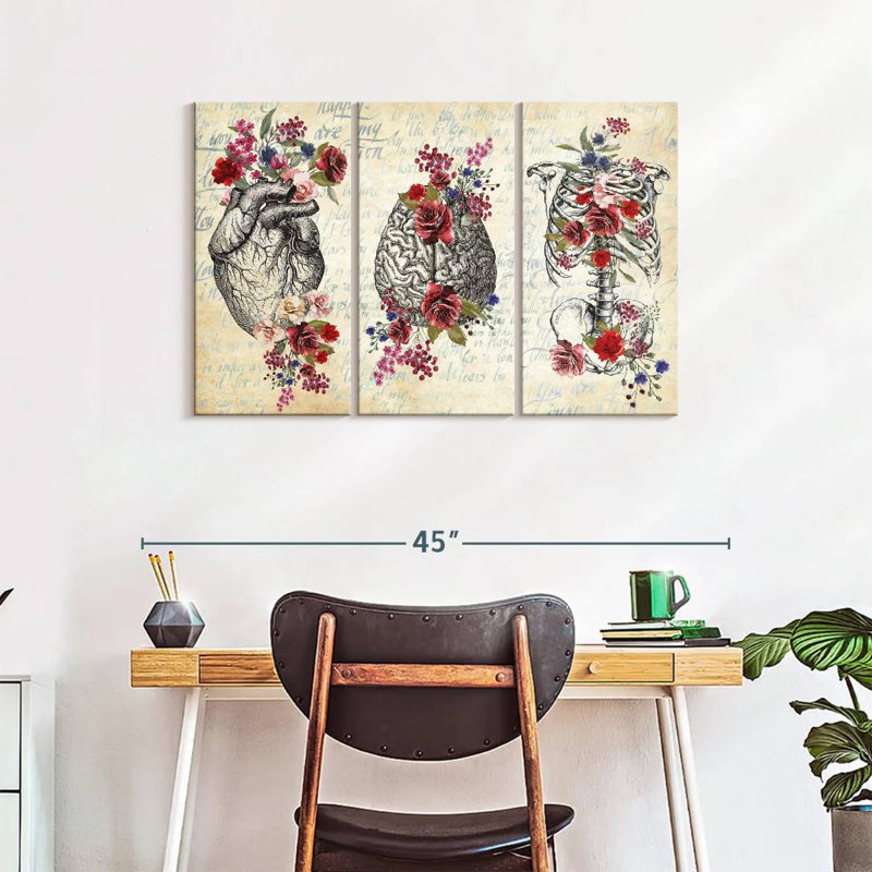 " Anatomy Floral " 3 - Pieces, 24" H x 38" W x 1.25" D