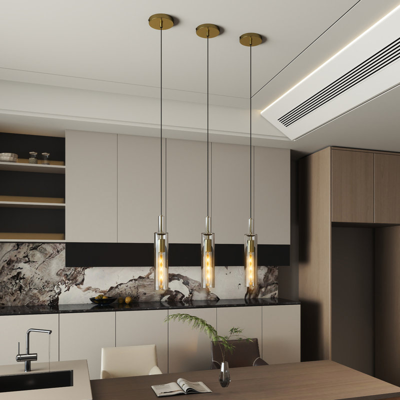 Luminaire suspendu moderne en métal doré à hauteur réglable pour îlot de cuisine