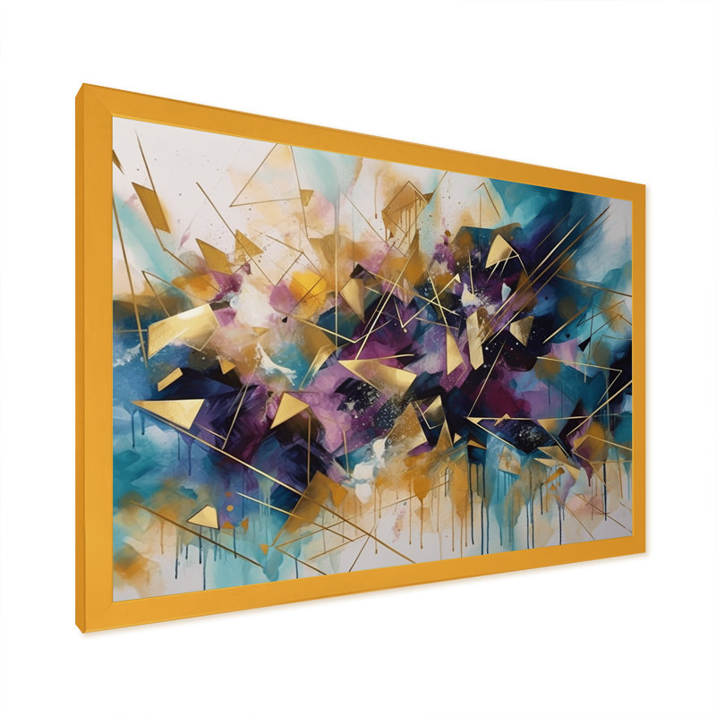 Golden Explosion Triangles II - impressions géométriques murales modernes, H 34 po x l 44 po x P 1,5 po, Encadrement doré