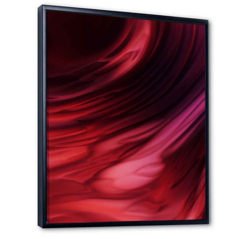 Abstrait vague rouge liquide - art mural moderne sur toile, H 44 po x l 34 po x P 1,5 po, Toile avec cadre flottant noir