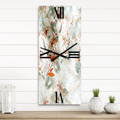 Green and Orange Wildflowers II - Modern Wall Clock