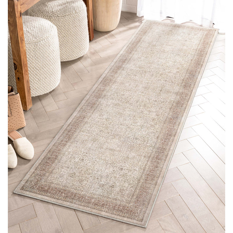 Tapis oriental beige botanique Ervin Isolde, Tapis de couloir 2 pi 3 po x 7 pi 3 po