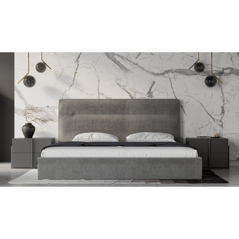 Lit plateforme tapissier Antenette, Très grand, Gris