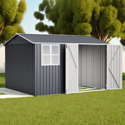 10X8FT Outdoor Steel Storage Shed with Clear Window and Lockable Doors