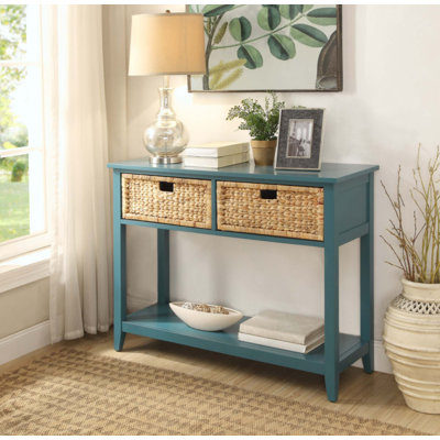 Console avec 2 tiroirs et une tablette ouverte, parfaite pour les vestibules et les salons