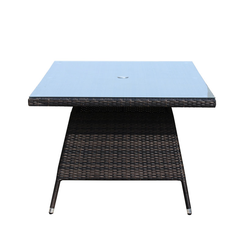 Table d'extérieur brun avec verre transparent - fabrication en aluminium et cadre trempé avec assemblage inclus, résistance à l'eau, requis
