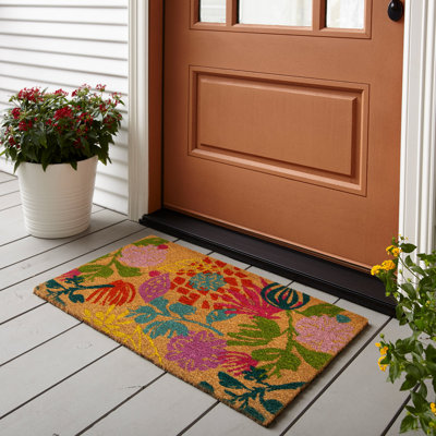 Tapis floral en fibre de coco