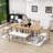 Stanely 6-Piece Extendable Dining Table with Footrest, 4 Linen Upholstered Dining Chairs and Bench-1657487364