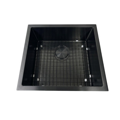 Évier de cuisine noir en nid d'abeille texturé noir 18 po - Bol simple - Acier inoxydable 316 avec calibre 16