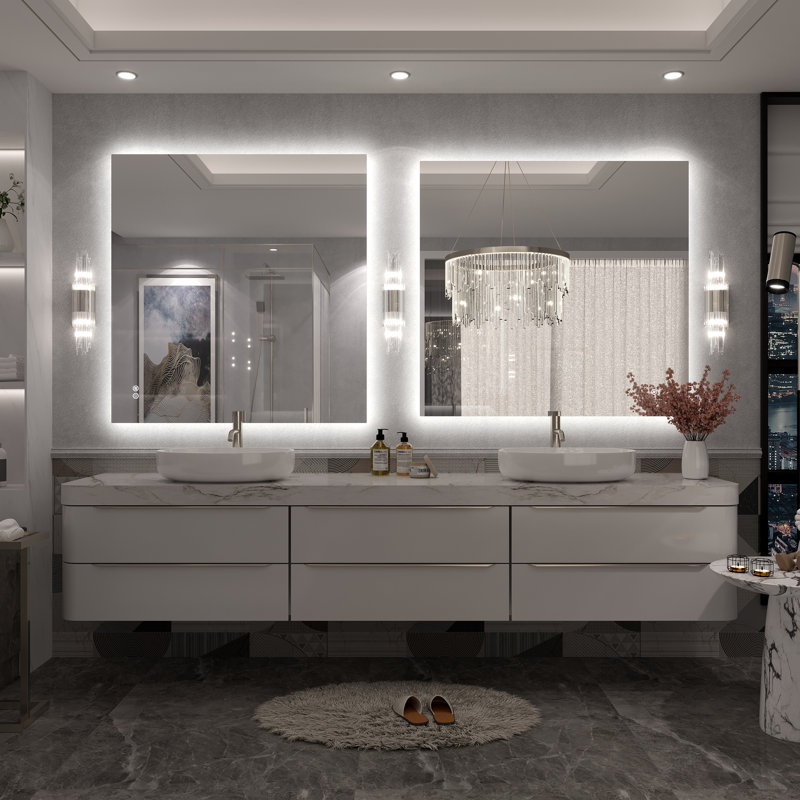 Molly Frameless Anti-Fog 3 Colors Dimmable LED Backlit Wall Bathroom Vanity Mirror, 40" x 38", Rectangle