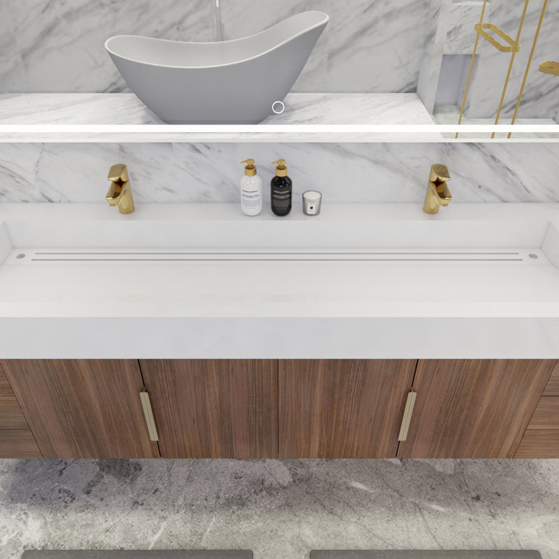 Glasgow 83'' Double Bathroom Vanity with Acrylic Top, Glossy White, Rosewood