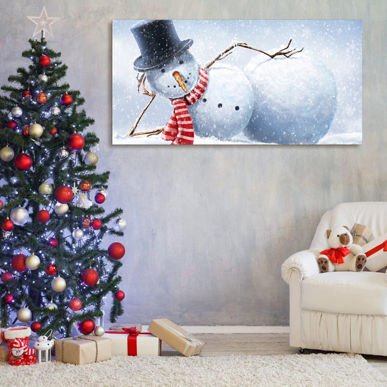 Cute Laying Snowman On Canvas Print