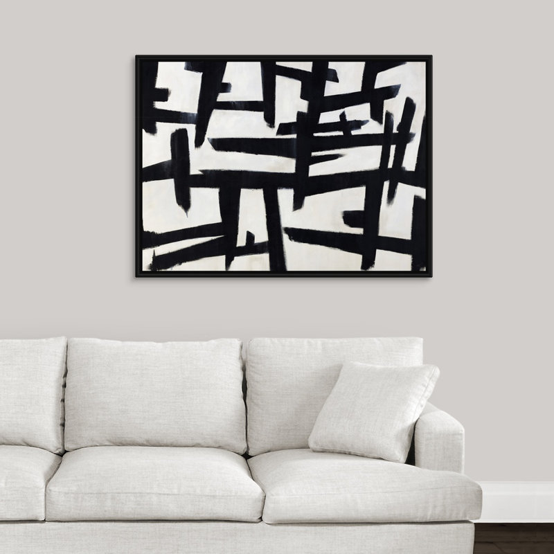 « puzzle noir », peinture sur toile, Cadre flottant noir, H 31,7 po x l 41,7 po x P 1,75 po