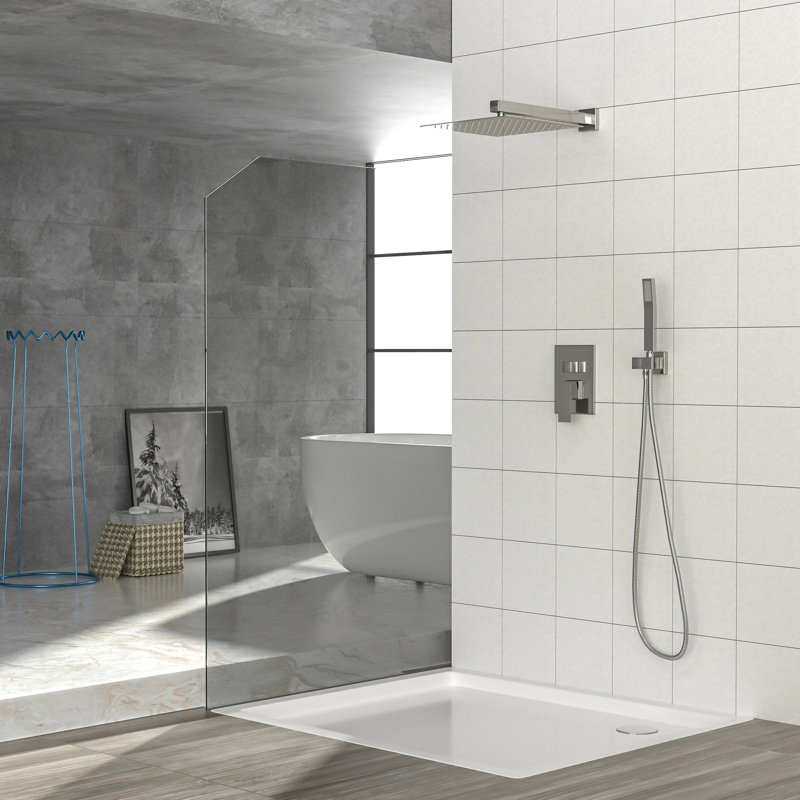 Wall Mounted Square Shower System With 10 Inch Dual Head - Oil Rubber Bronze Head,, Matte Black