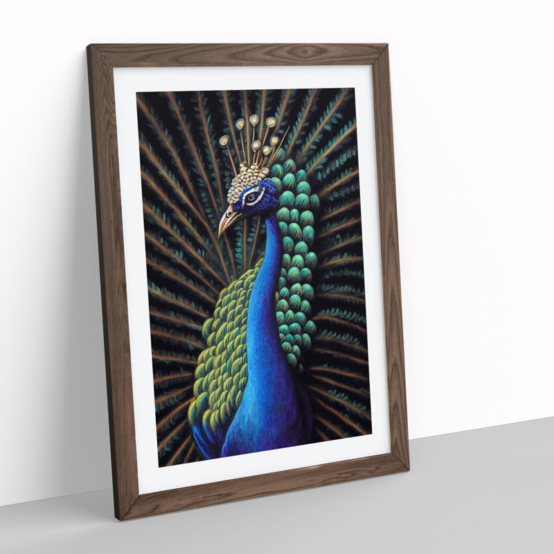 Pretty Peacock - Single Picture Frame Print, 64cm H x 46cm W x 2cm D, Walnut Framed
