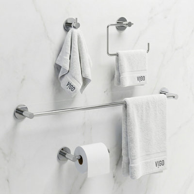 VIGO Cass 4-Piece Chrome Bathroom Hardware Set with 24-in Towel Bar, Toilet Paper Holder, Hand Towel Holder and Hook