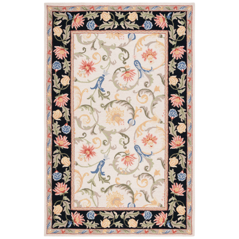 Oxfordshire Hand Tufted Wool/Cotton Floral Rug in Black/Ivory, Rectangle 2'9" x 4'9"