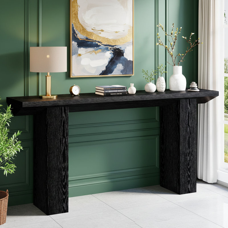 Console 63 po, canapé long en bois