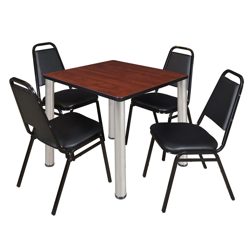 Plateau de table Kee Square, 4 chaises empilables, H 29 po x l 48 po x P 48 po, Cerisier, Chrome