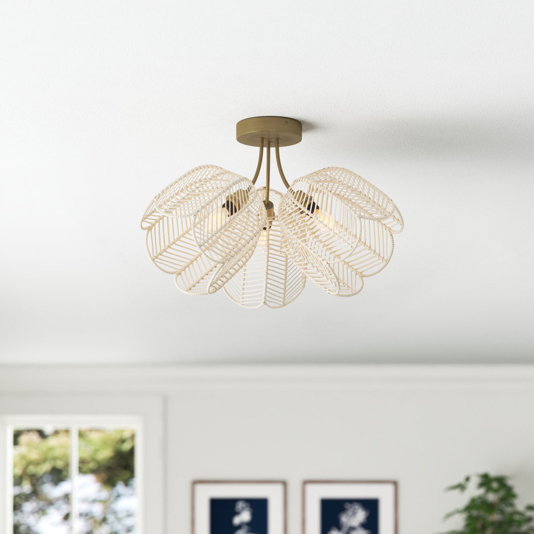 Vermont 11.5"H Gold-Colored Metal Ceiling Light with Rattan Shades Willa Arlo™ Interiors