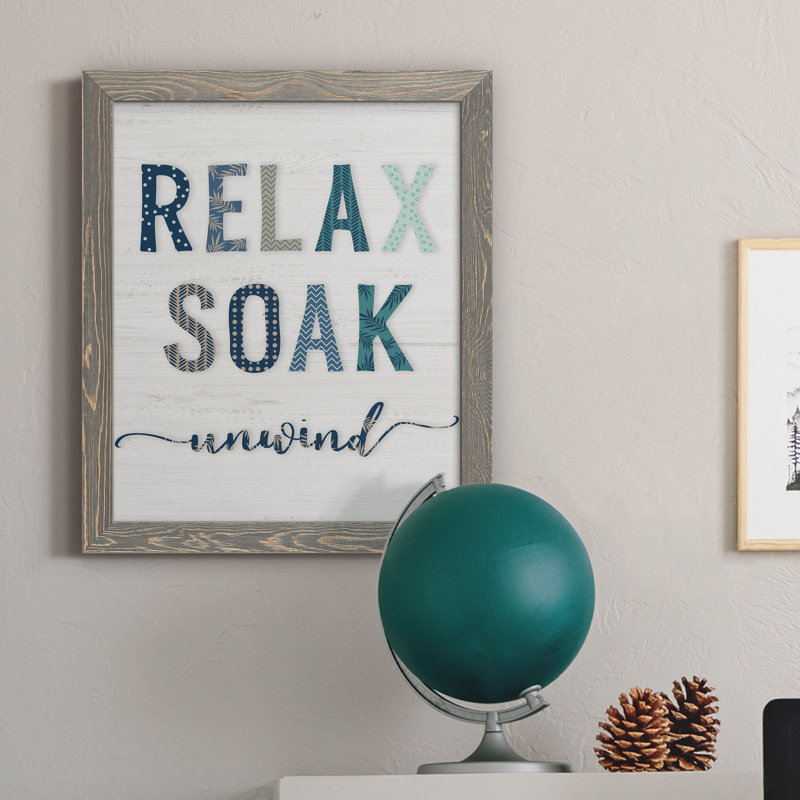 Relax Soak Unwind - cadre photo, art textuel sur toile, Encadré gris, H 24 po x l 18 po x P 1,5 po