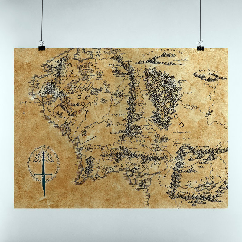 «Lord of the Rings Rhovanion Gray Mountains Map Tolkien Angmar», reproduction d'art sur toile, H 16 po x l 24 po x P 0,1 po