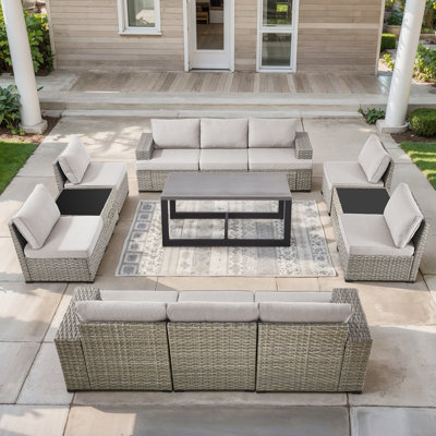 Clute Arnoltice 10 - Person Outdoor Wicker Rattan Patio Sectional Seating Group With Armless Chairs And Coffee Table by Latitude Run