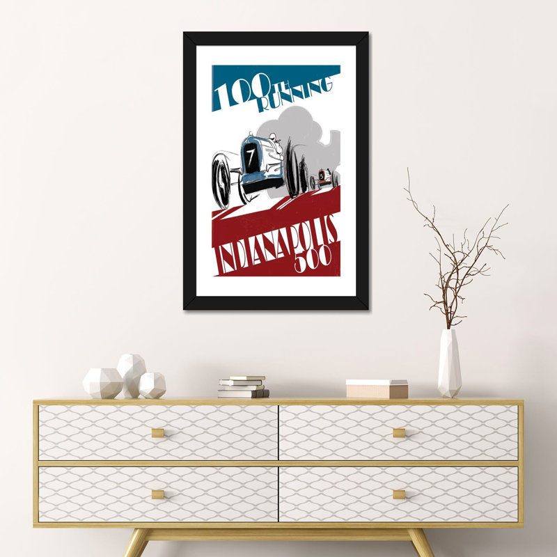 " Indy 500 " by Fly Graphics, 24" H x 16" W x 1" D, Black Framed Paper, White