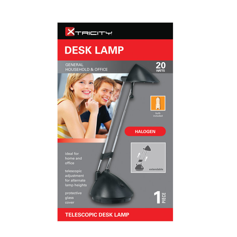 Lampe de bureau à bras télescopique 17,8 po halogènes, Noir