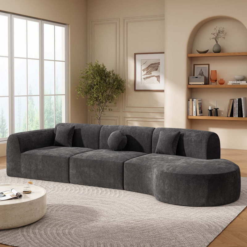 Canapé modulaire courbé de 140 po, Gris foncé