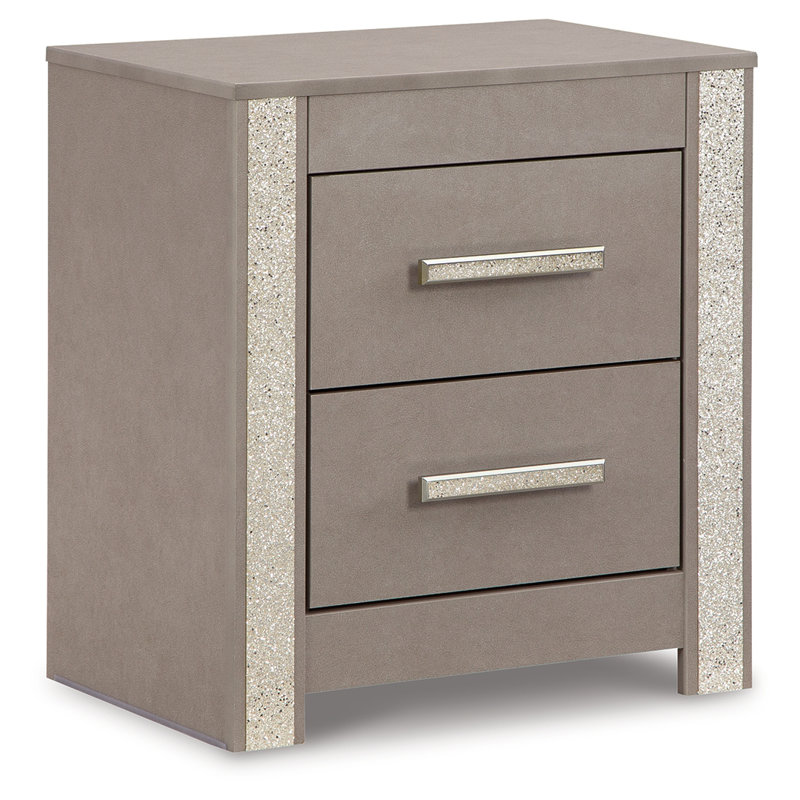 Gray Contemporary 2-Drawer Nightstand with Glitter Accents