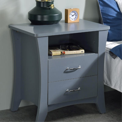 Table de chevet contemporaine grise avec tiroirs de rangement et espace ouvert, pieds fuselés en bois 2 pour articles de chambre à coucher
