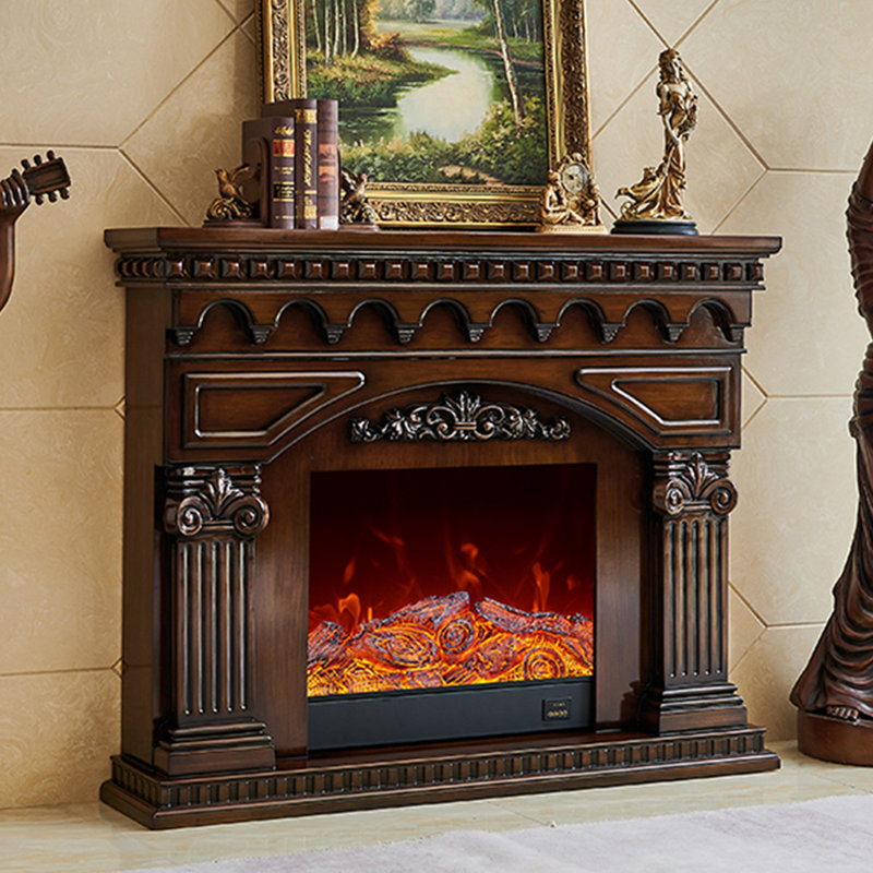 Foyer électrique en bois massif Nut-Brown, Brun noisette