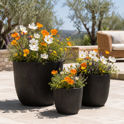 Ensemble de pots de fleurs 3 pièces à texture craquelée avec trous de drainage pour patio 
