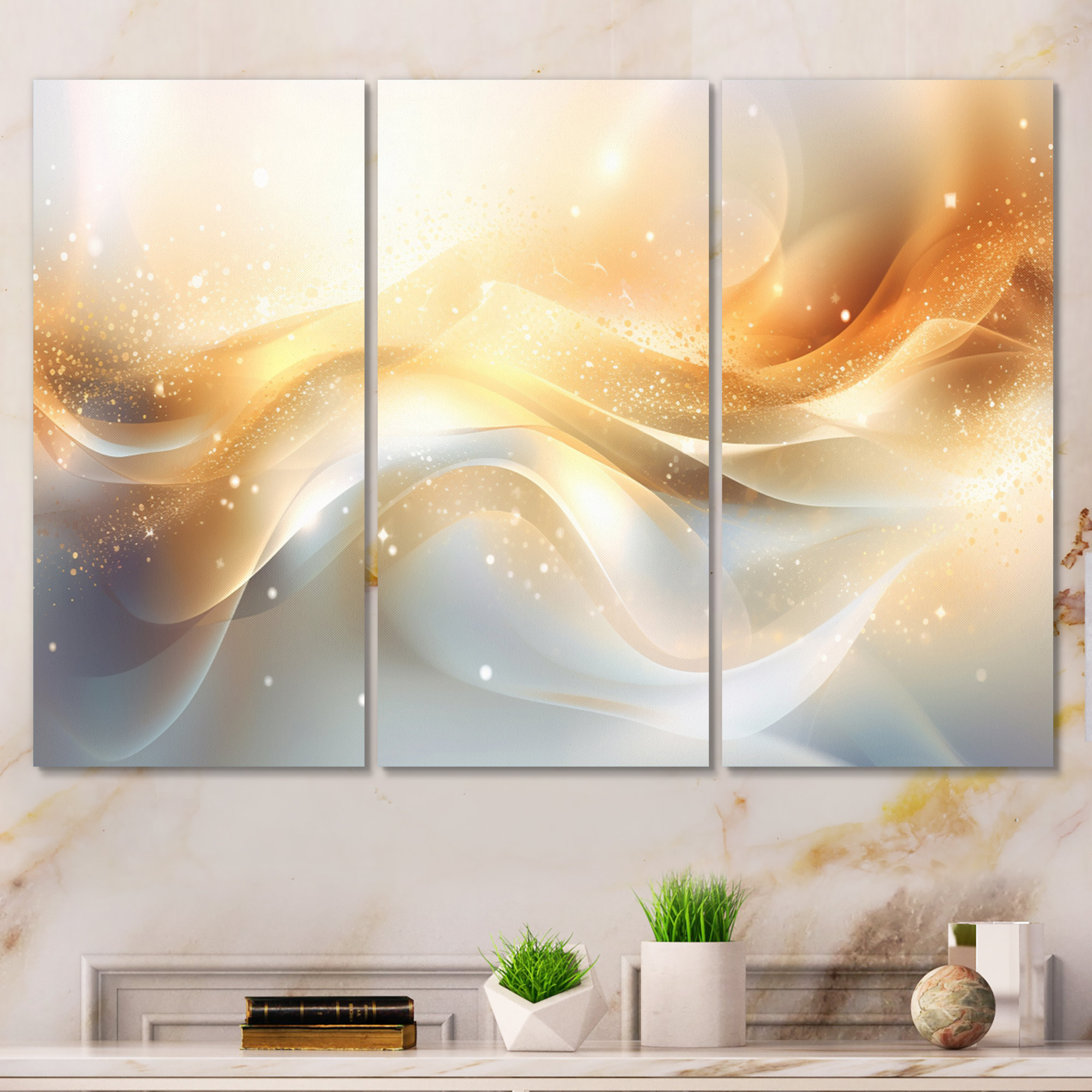 Mercer41 Gold and White Fractal Tsunami II - Fractals Metal Wall Decor ...