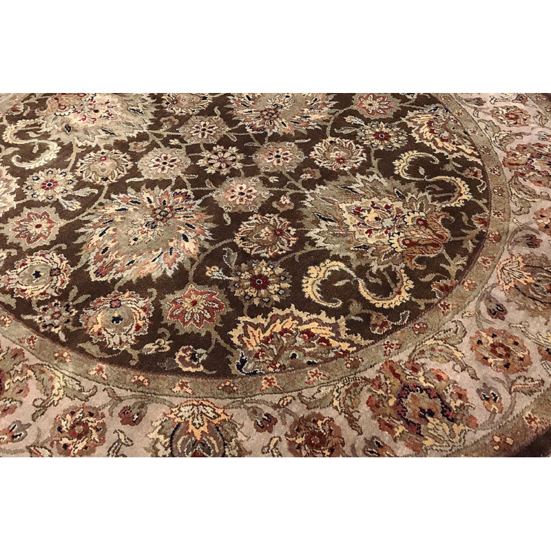 Tapis brun / vert / jaune noué à la main de haute qualité