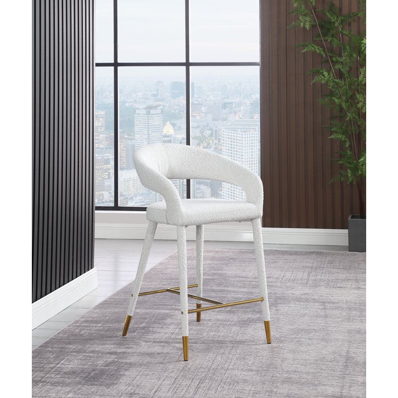 Tabouret de comptoir 26,5 po Destiny, Tissu bouclé, Crème