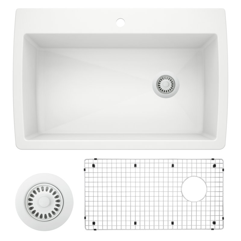 Diamond 33.5" L x 22" W Dual Mount Kitchen Sink with Sink Grid & Basket Strainer, White