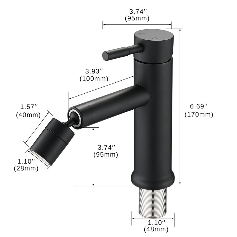 Robinet de salle de bain noir mat 2 modes, aérateur rotatif 360 °, robinet en acier inoxydable, article, Noir mat