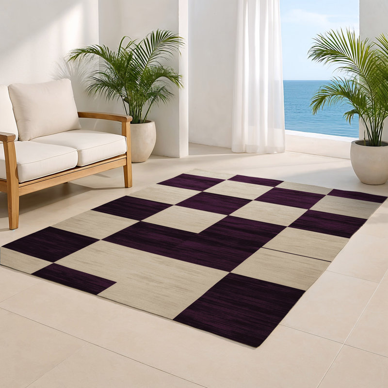 Tapis d'intérieur et d'extérieur à carreaux beige, Rectangulaire 2 pi x 3 pi