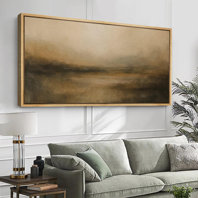 Large Framed Canvas Print Wall Art - Neutral Abstract Landscape Print for Minimalist Modern Wall Decor, Natural