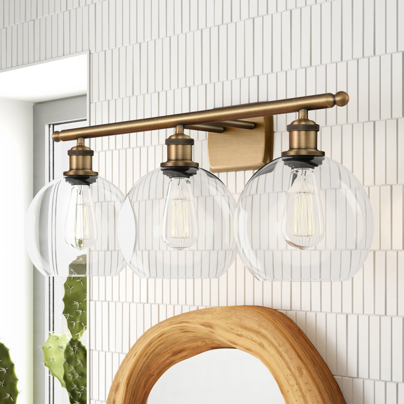 Baptista 3 - Light Dimmable Vanity Light, Clear, Brushed Brass, No Bulb Included