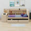 Lit de jour rembourré avec tiroirs, tablettes, armoires rabattables et table d'appoint-726204791