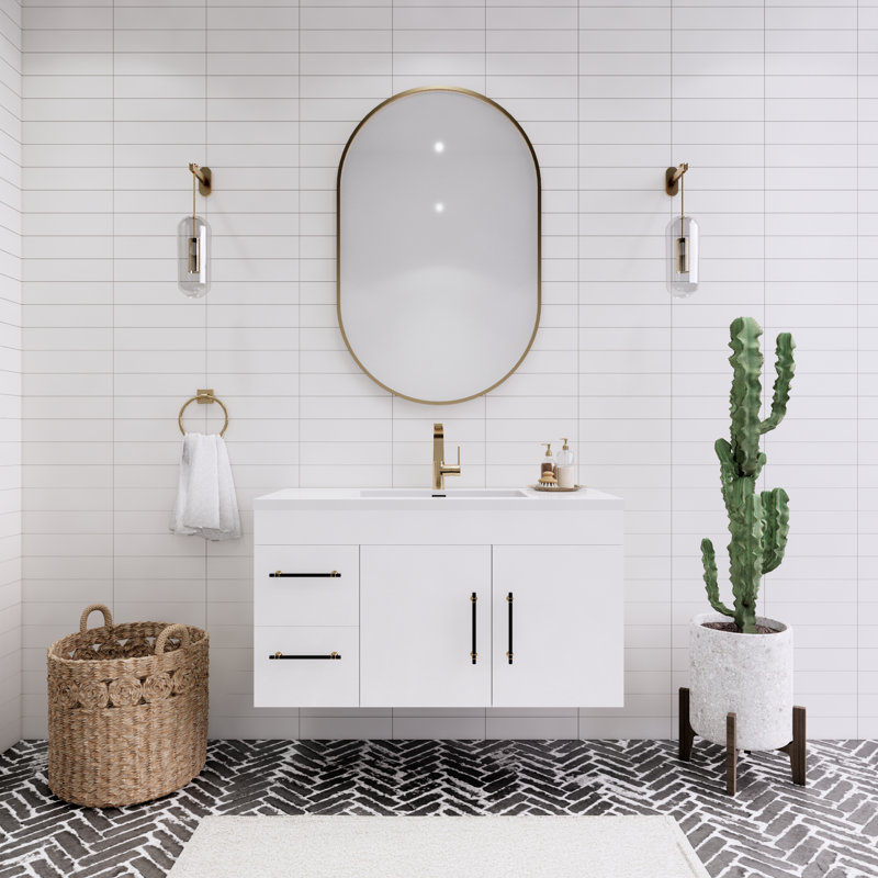 41.75'' Single Bathroom Vanity with Acrylic Top, Gloss White