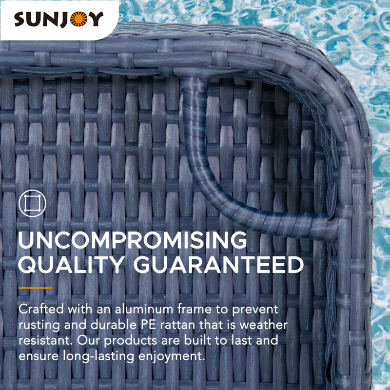 Sunjoy Wicker Floating Tray 24x24 inch  Aluminum Frame Pool Tray Swimming Floating Serving Tray for Drinks, Snacks, and Essentials