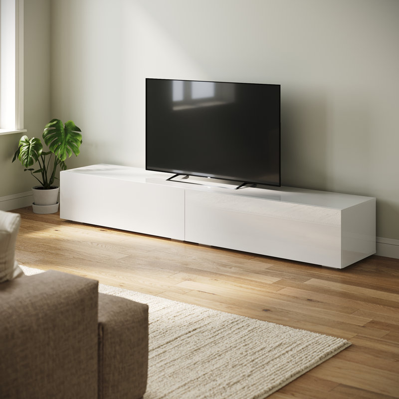 High Gloss UV panel Floating TV Cabinet, Wall & Floor Dual Use Soft Close Flip Door TV Stand, 30cm H x 200cm W x 40cm D