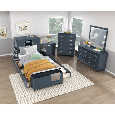 Navy Blue Finish Storage Chest with 5 Drawers Wooden Modern Bedroom Furniture 1pc Vertical Dresser