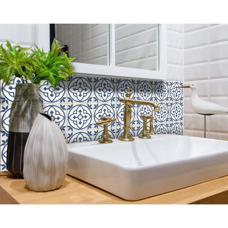 Vinyl Peel and Stick Mosaic Tile, Blue/White